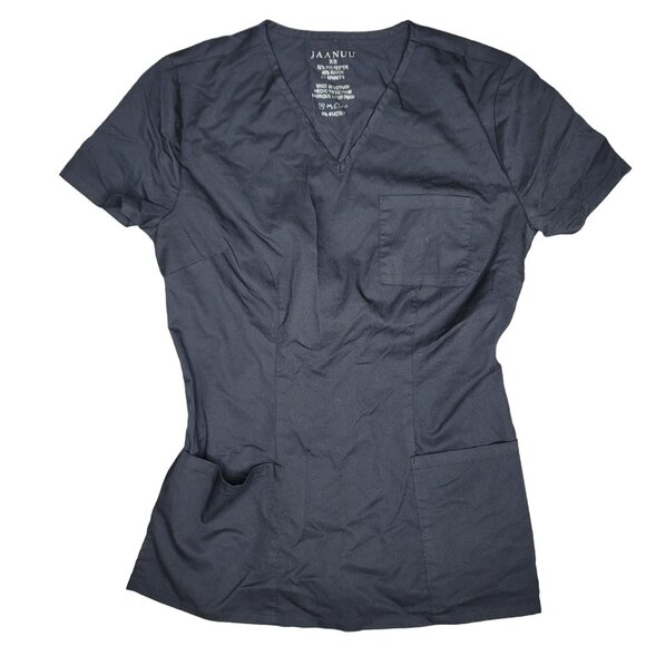 Jaanuu XS Black V-Neck Medical Scrub Top With Pockets nurse veterinarian doctor - Picture 1 of 5